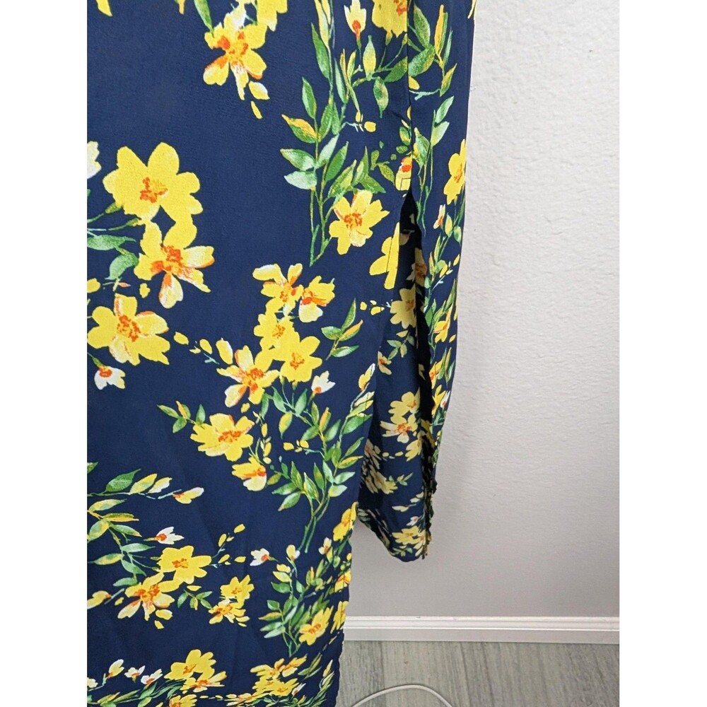 Pioneer Woman Kimono Womens L XL Navy Yellow Floral Duster Robe 46in Lightweight - Picture 4 of 8